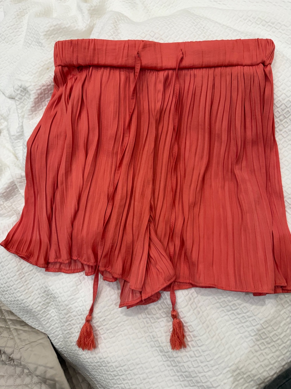 Zara High-Waist Pleated Shorts in Coral Red